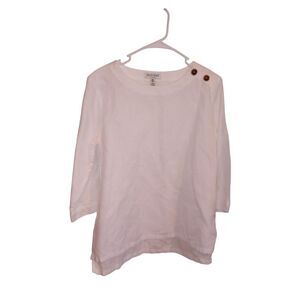 Ellen Tracy Women's Linen‎ White Crew Neck Blouse
